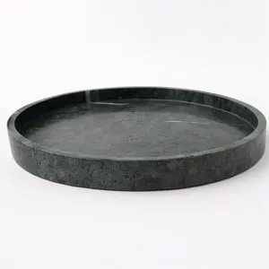 Large round tray with a rich dark green marble-like finish and a low lip edge