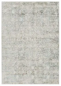 Kenrick Floral rug in gray and light blue with intricate trellis motifs and a varied pile texture