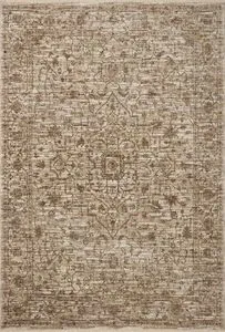 Sorrento Bark / Natural traditional area rug with intricate faded vintage-style pattern in warm brown and beige tones