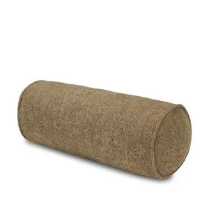 Linen-blend bolster pillow with damask pattern in warm brown tone