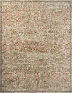 Heritage Grey / Sunset traditional rug with vintage-inspired faded motifs in muted warm tones and variable-pile texture.