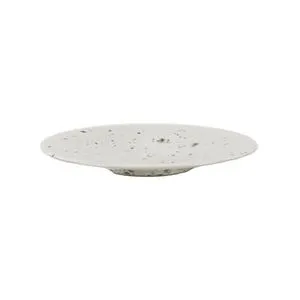 Bosque Stoneware Dessert Plate in speckled off-white with shallow depth and wide flat rim