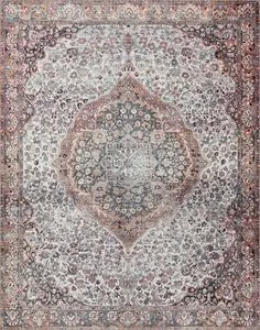 Wynter Red Multi rug with a large medallion pattern, floral motifs, and a textured look in red, blue, and cream tones