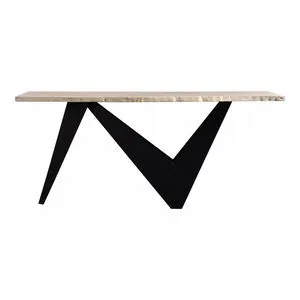 Bird Console Table with live edge solid oak top and abstract black iron base