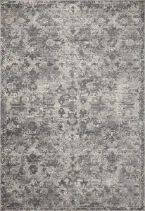 Rectangular charcoal and silver contemporary rug with distressed pattern and varying pile heights