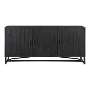 Sierra Sideboard in dark reclaimed pine with vertical planks, three locking doors, and a stainless-steel base