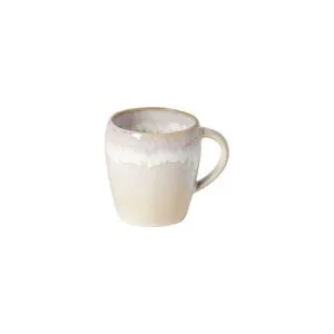 Brisa ceramic stoneware mug with a smooth beige base and a white drip glaze near the rim, 12oz capacity