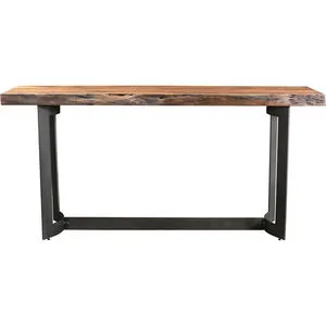 Bent Console Table with rustic live edge acacia wood top and sturdy black iron frame base