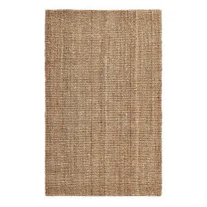 Neutral-toned Annello Handspun Jute Area Rug with chunky boucle weave in rectangular shape
