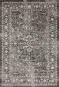 Rectangular Odette Charcoal Silver Traditional Rug with vintage Turkish Oushak inspired floral and geometric patterns