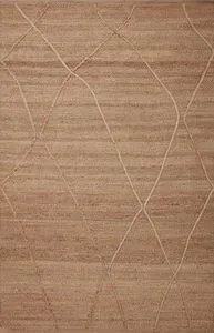 Natural fiber rug in tonal brown with Moroccan-inspired linear and braided jute patterns