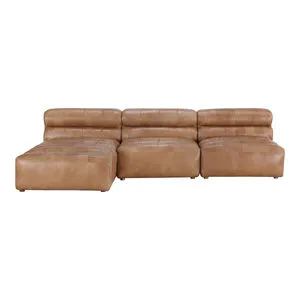 Ramsay Signature modular sectional sofa in tan ribbed top-grain leather with tufted cushions and low backrests