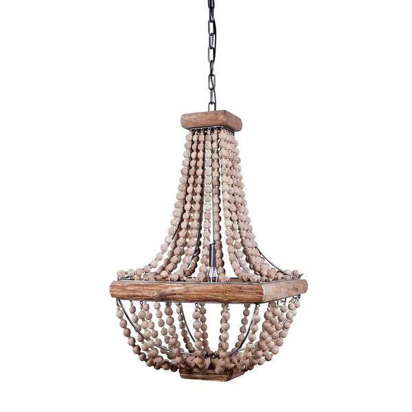 Product Image 1 for Wood & Metal Framed Chandelier With Wood Bead Draping from Creative Co-Op
