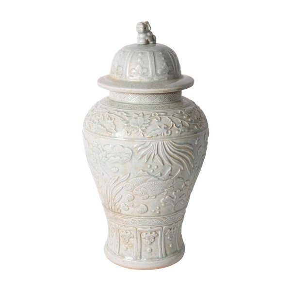Product Image 1 for Sage Green Embossed Fish Temple Jar from Legend of Asia