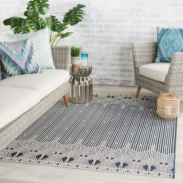 Belvidere Indoor / Outdoor Geometric Dark Blue / Cream Area Rug