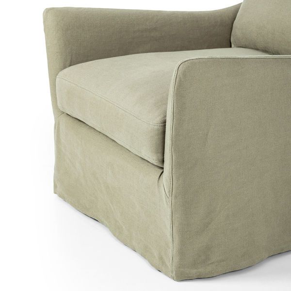 Monette Green Linen Slipcover Swivel Chair - Brussels Khaki