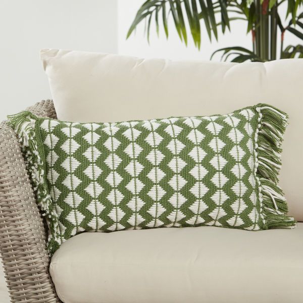 Perdita Geometric Green/ Ivory Indoor/ Outdoor Lumbar Pillow image 4