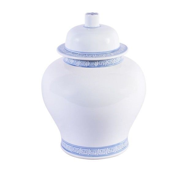Blue & White Porcelain Temple Jar With Greek Key Trim image 1
