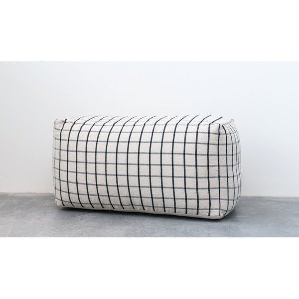 Product Image 2 for Maria Cream & Black Gridded Cotton Blend Pouf from Creative Co-Op