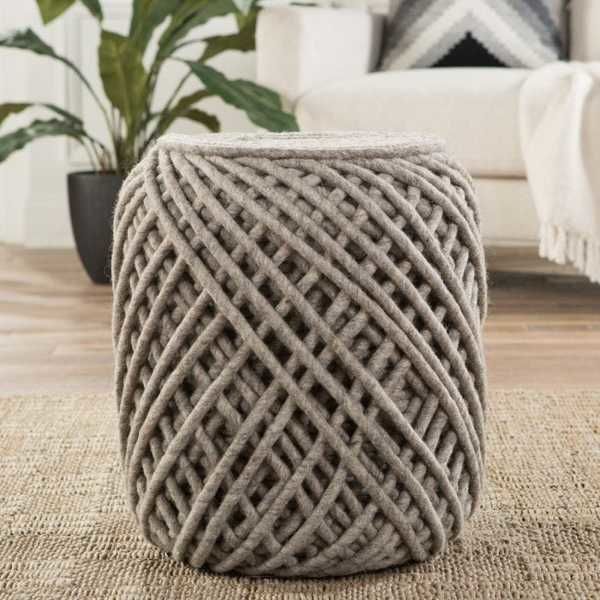Anneli Gray Textured Cylinder Pouf image 2