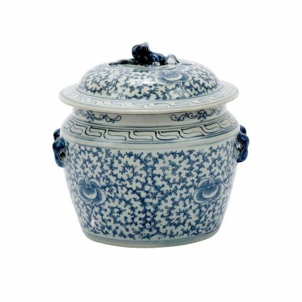 Blue & White Lidded Rice Jar Floral Motif image 1
