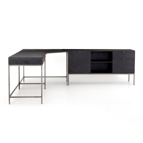 Product Image 2 for Trey Desk System With Filing Credenza - Black Wash Poplar from Four Hands