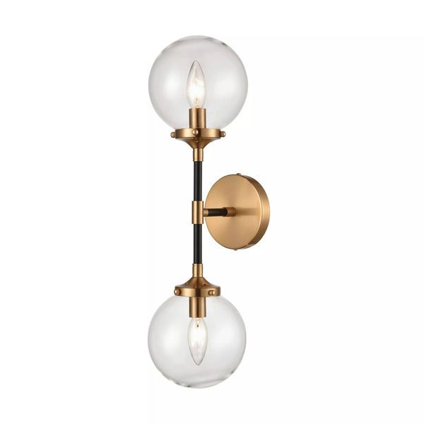 Boudreaux 2 Light Sconce In Matte Black And Antique Gold With Clear Glass image 1