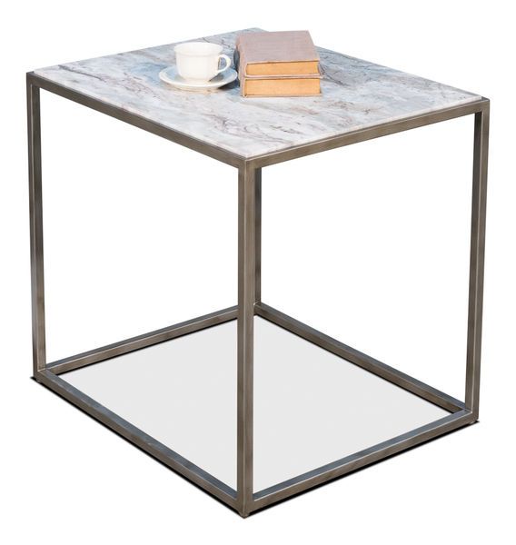 Product Image 1 for Cube Side Table Marble Top 26" High from Sarreid Ltd.