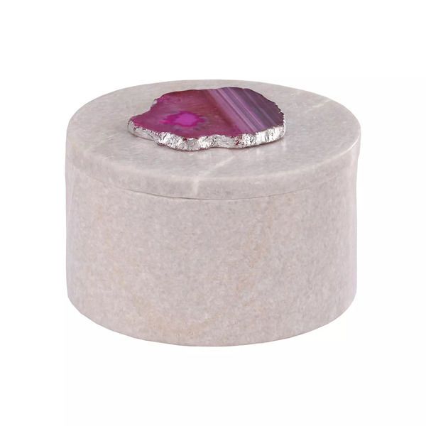 Product Image 1 for Antilles Round Box In White Marble And Pink Agate from Elk Home