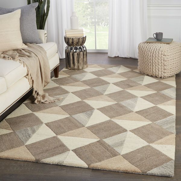 Product Image 1 for Verde Home by Paris Handmade Geometric Brown/ Cream Rug from Jaipur 