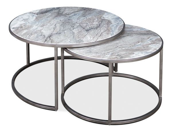Set Of 2 Round Nesting Tables Marble Top image 1