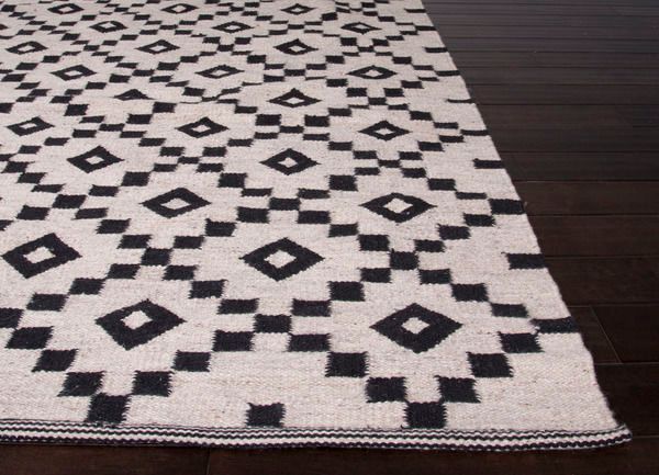 Flat Weave Durable Wool Ivory/Black Area Rug image 2