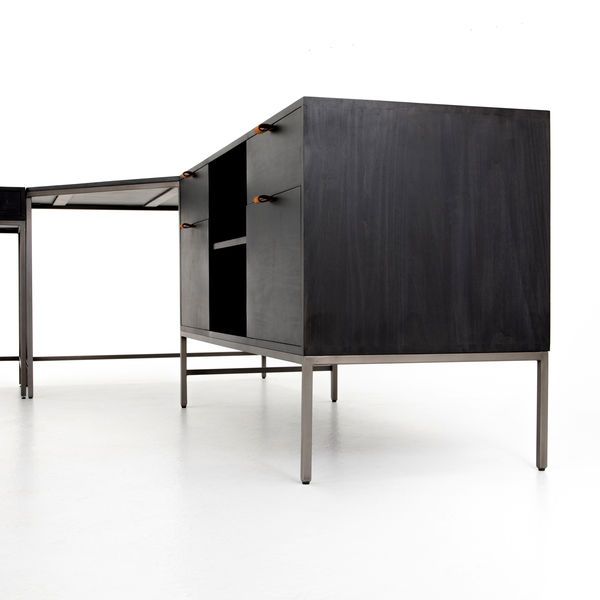 Product Image 3 for Trey Desk System With Filing Credenza - Black Wash Poplar from Four Hands