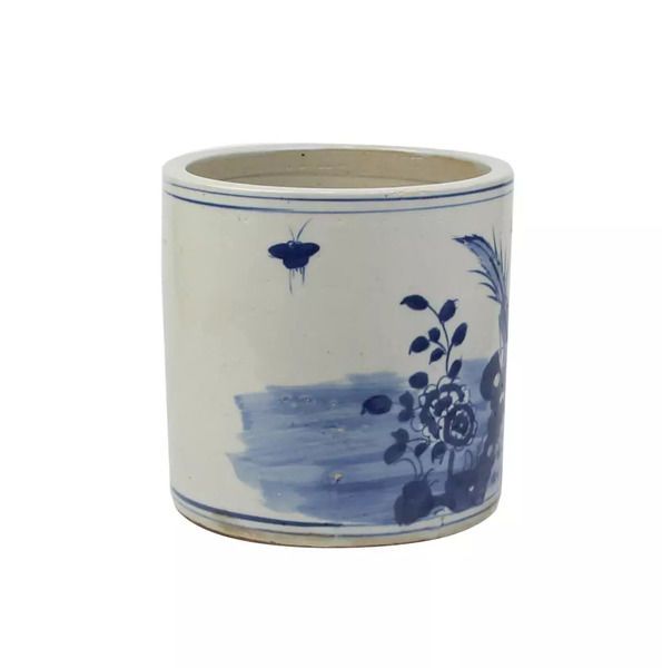 Product Image 1 for Blue & White Orchid Pot Bird Floral Motif from Legend of Asia
