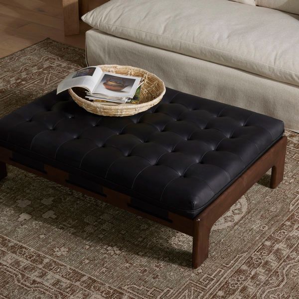 Product Image 2 for Halston Top Grain Leather Cocktail Ottoman - Heirloom Black from Four Hands