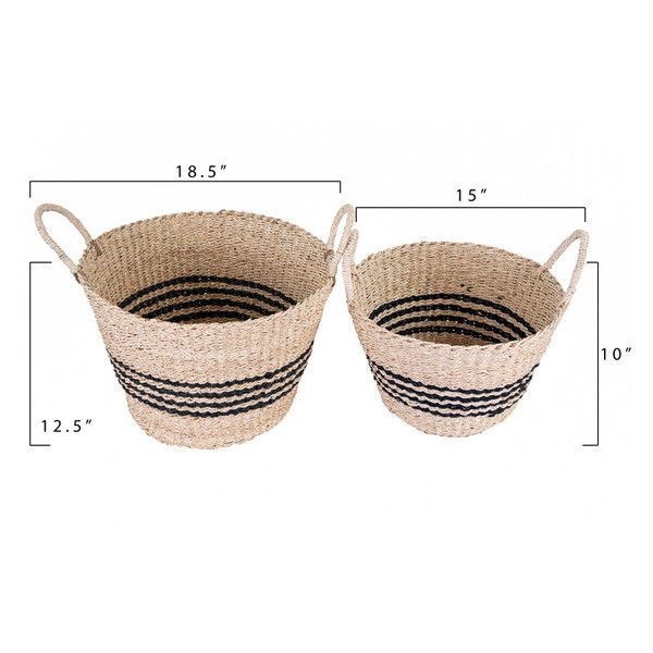 Beige Seagrass Basket Set With Black Stripes & Handles image 6