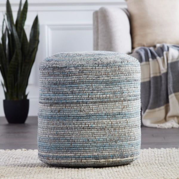 Product Image 1 for Duro Stripes Light Blue/ Gray Cylinder Pouf from Jaipur 