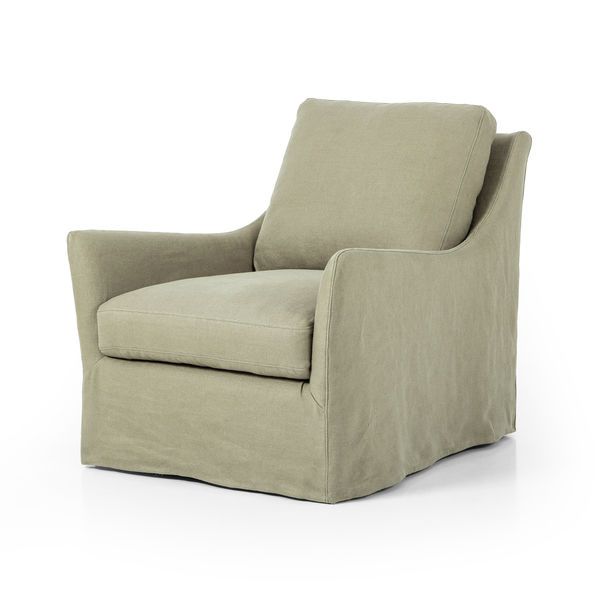 Monette Green Linen Slipcover Swivel Chair - Brussels Khaki - Slipcover Green Furniture