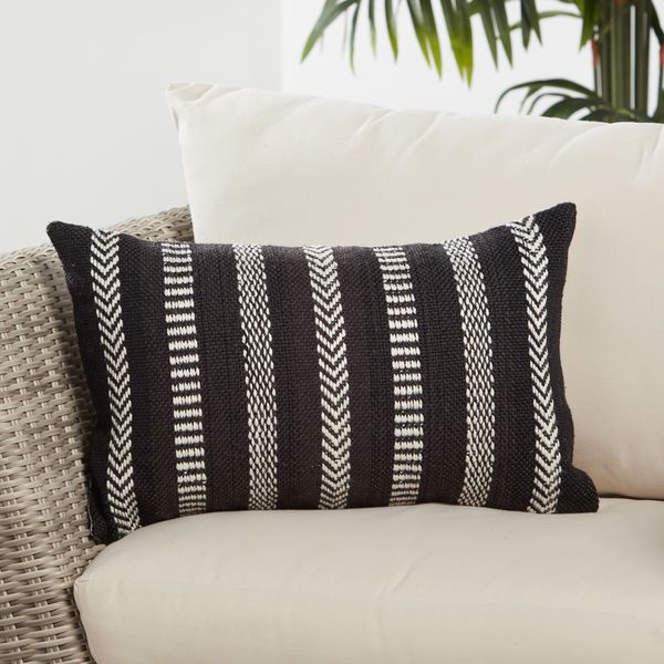 Papyrus Striped Black/ Ivory Indoor/ Outdoor Lumbar Pillow image 4