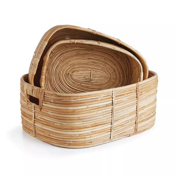 Cane Rattan Rectangular Baskets With Handles, Set Of 3 image 3