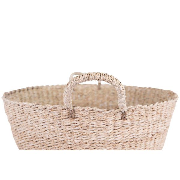 Beige Seagrass Basket Set With Black Stripes & Handles image 5