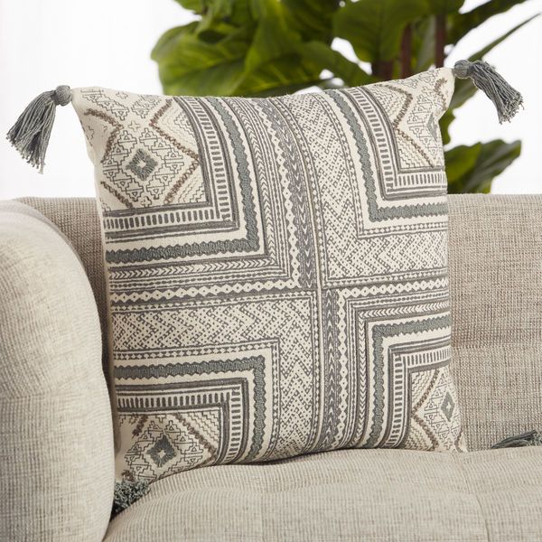 Product Image 3 for Saskia Gray/ Cream Tribal Polyester Throw Pillow from Jaipur 