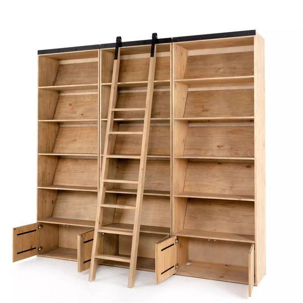 Bane Triple Bookshelf with Ladder - Smoked Pine image 4
