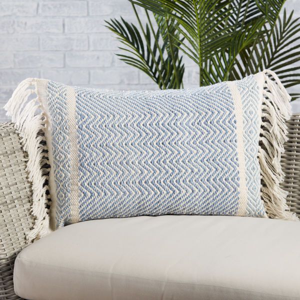 Product Image 2 for Iker Indoor/ Outdoor Light Blue/ Ivory Chevron Lumbar Pillow from Jaipur 