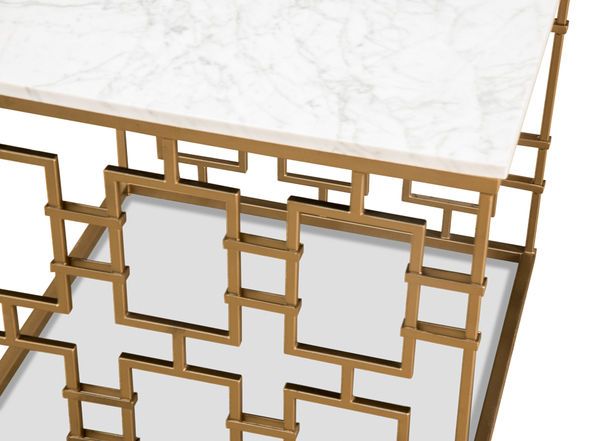 Brass Gate Occasional Table W/ Marble image 3