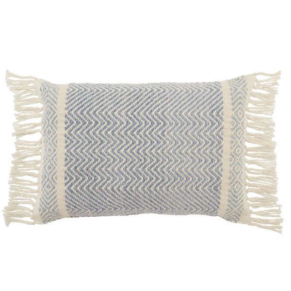 Iker Indoor/ Outdoor Light Blue/ Ivory Chevron Lumbar Pillow image 1