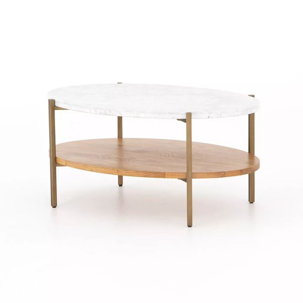 Olga 36" Oval Coffee Table Golden Brass image 1