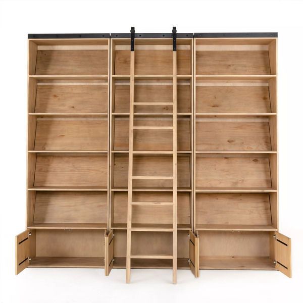 Bane Triple Bookshelf with Ladder - Smoked Pine image 11