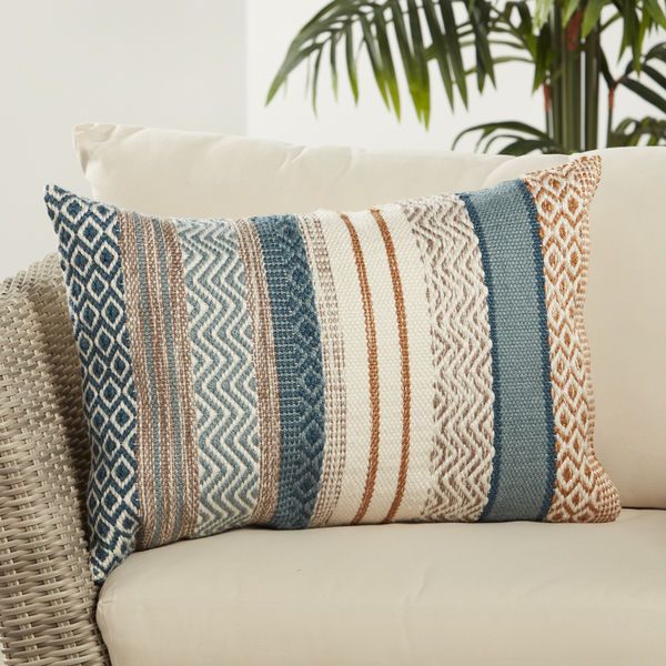 Fleeta Geometric Blue/ Gold Indoor/ Outdoor Lumbar Pillow image 4