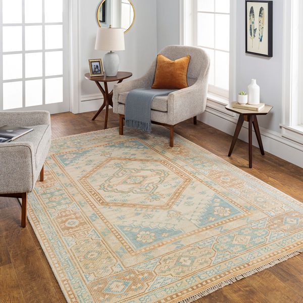Product Image 3 for Anadolu Hand-Knotted Ice Blue / Dusty Coral Rug - 2' x 3' from Surya